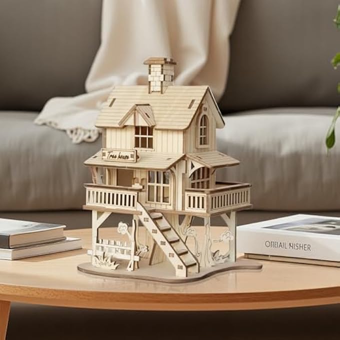 3D PUZZLE TREE HOUSE, WOODEN MODELS BUILDING KITS ADULTS, MODEL MAKING SET WOOD, CREATIVE DIY CRAFT SET FOR HOME DECORATION, CHRISTMAS, BIRTHDAY, MEN WOMEN - Image 3